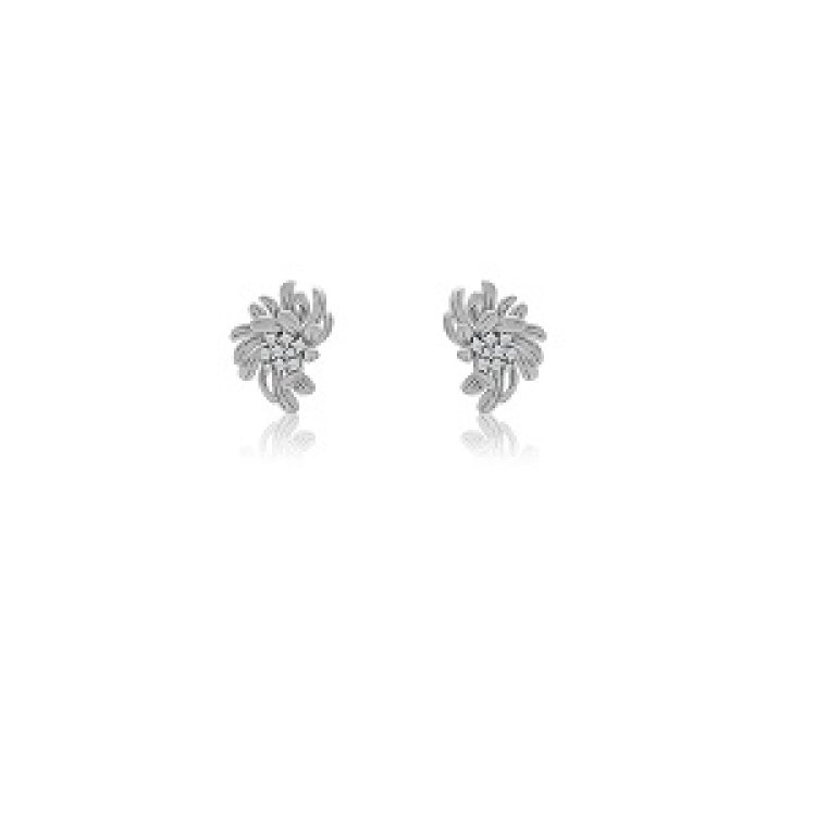 Fira Vintage Diamond Stud Flower Brooch Silver Earrings