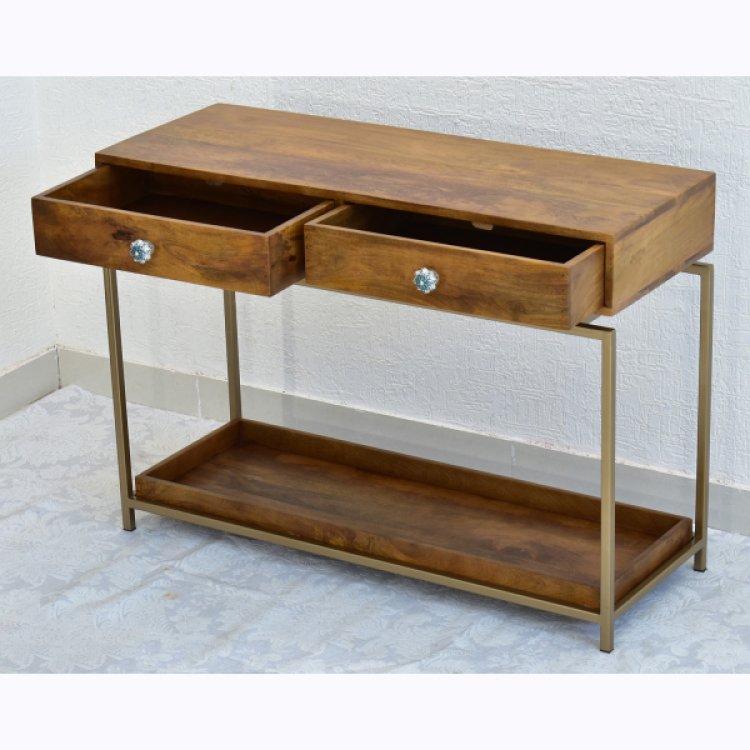 SamDecors Solid Wood 2 Drawer with Tray at Bottom Alex Console Hall Table