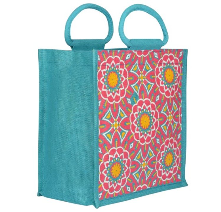 Buy Blue Printed Jute Shopping Bag Online in India