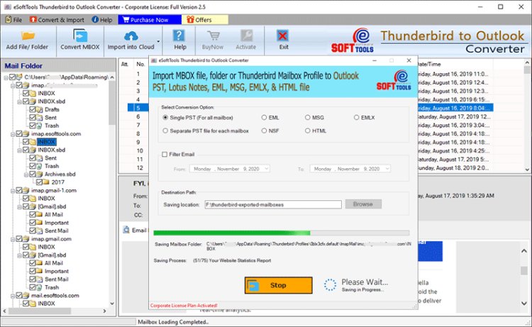 Export Thunderbird Mail Folder to NSF files
