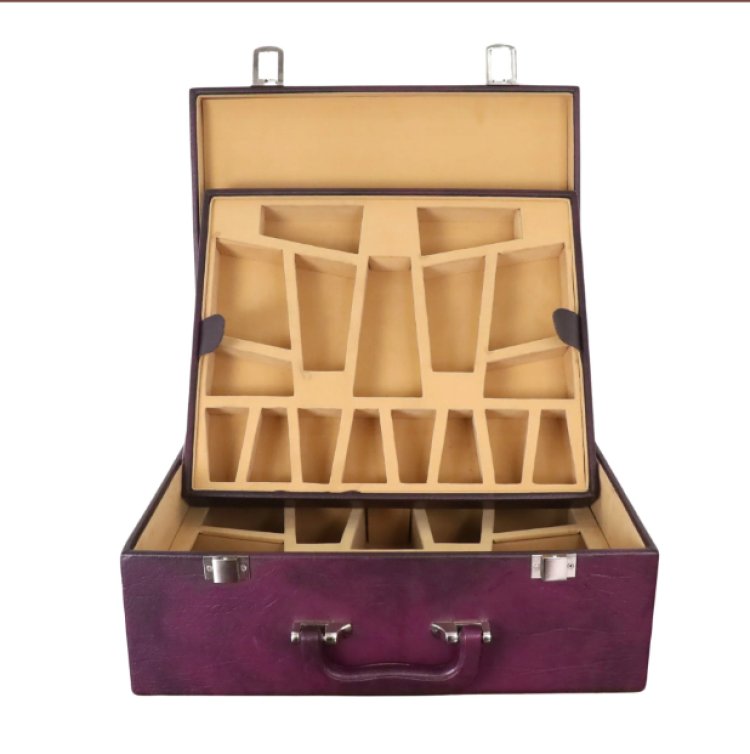 Royal chess mall -Signature Leatherette Coffer Storage Box -Burgundy- Chess Pieces of 4