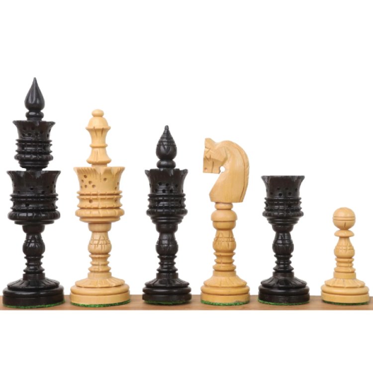 Royal chess mall-Hand Carved Lotus Series Chess Pieces set in Weighted Ebony Wood