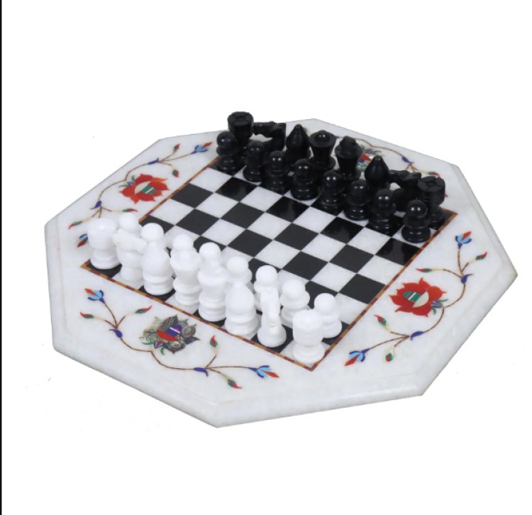 Marble Stone Chess Pieces & Board Set - Inlay Handcrafted Work - 12" b – royalchessmall