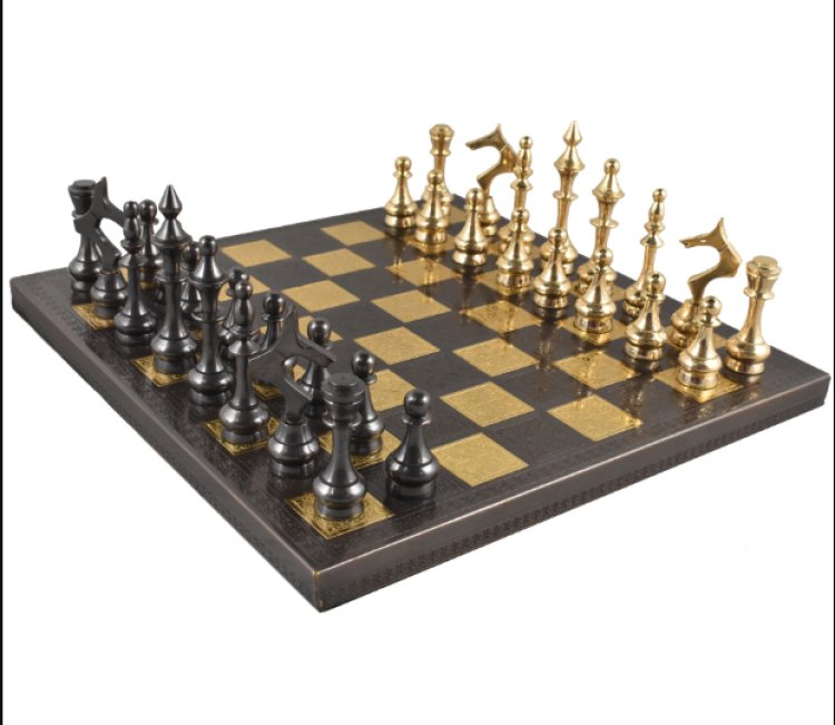 Soviet Brass Metal Luxury Chess Pieces & Board Set- 12"- Steel Grey & Gold – royalchessmall