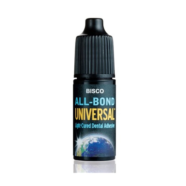 BISCO ALL-BOND Universal Light-Cured Adhesive 1 bottle 6ml Light-Cured Dental Adhesive All-Bond Universal is the culmination of over 30 years of adhesive research at BISCO. As a universal adhesive it can be used with direct and indirect restorations and is formulated to be compatible with light-, dual- and self-cured materials. The versatility of All-Bond Universal makes it an indispensable part of any dental practice.  Unique Benefits:  Not moisture sensitive use on wet, dry or moist tooth structure Impressive bond strength to ALL substrates Use with ALL direct and indirect restorations (<10 micron thickness) Perfect chemical balance for both total- and self-etch adhesion from one bottle Compatible with ALL resin cements (no additional activator required) Virtually no post-operative sensitivity