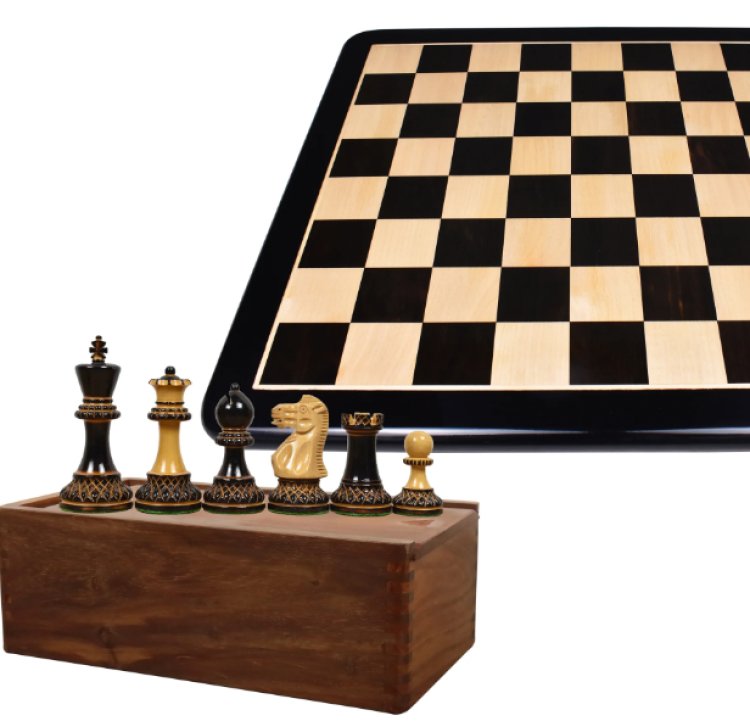 3.9" Parker Staunton Carved Chess Set Combo - Pieces in Lacquered Burn – royalchessmall