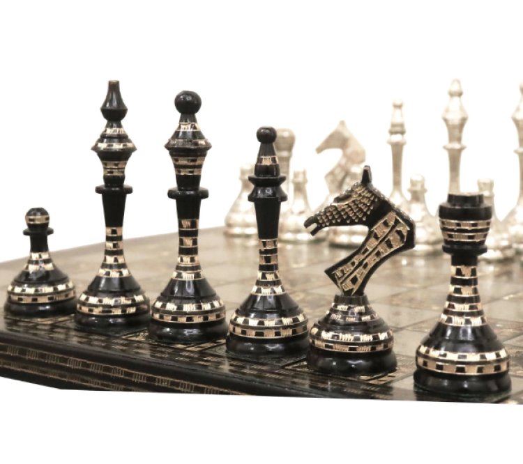 Soviet Inspired Brass Metal Luxury Chess Pieces & Board Set- 14" -Unique Art – Royal Chess Mall India