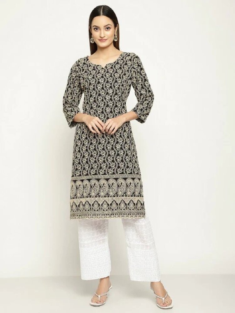 Buy Chikan embroidery lucknow kurti online in India