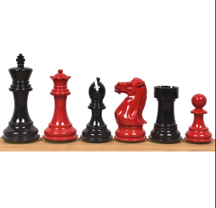 4.1"- Pro Staunton Weighted Red & Black Painted Wooden Chess Pieces Only Set – Royal Chess Mall India