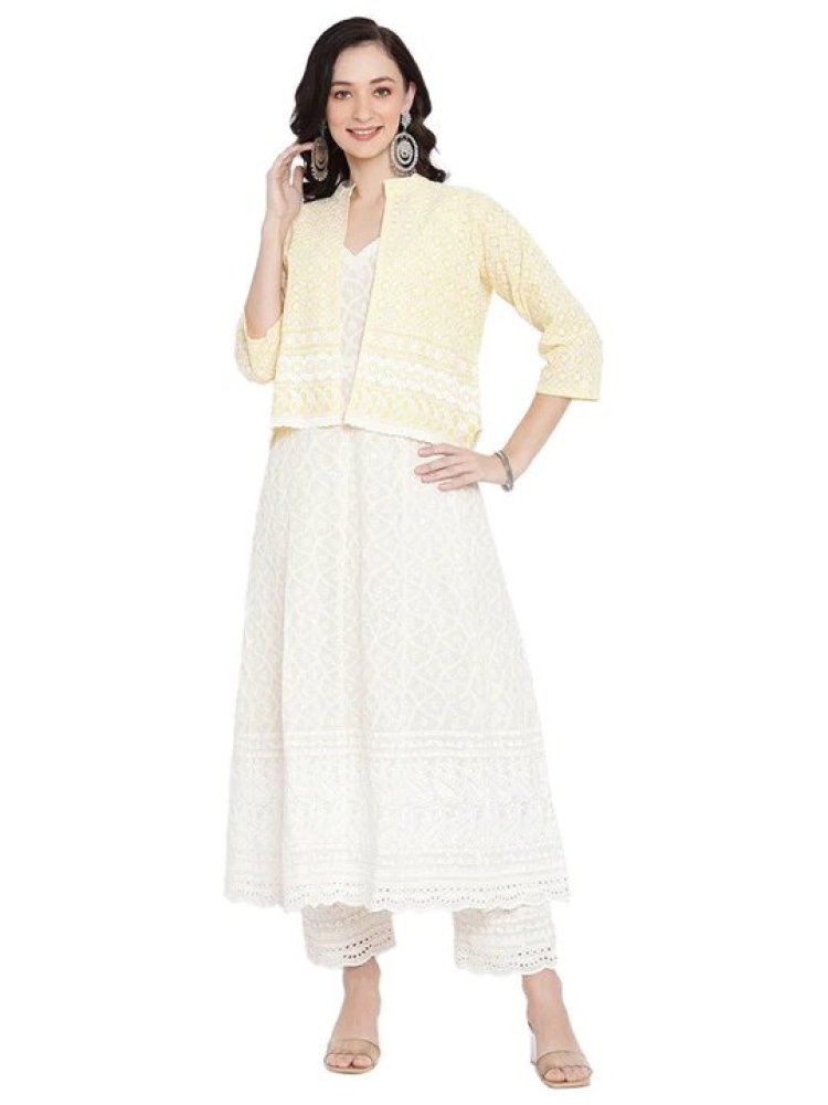 Buy cotton chikankari jacket plazo set online in India.