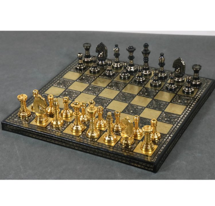 Staunton Inspired Brass Metal Luxury Chess Pieces & Board Set - 12" – Royal Chess Mall India