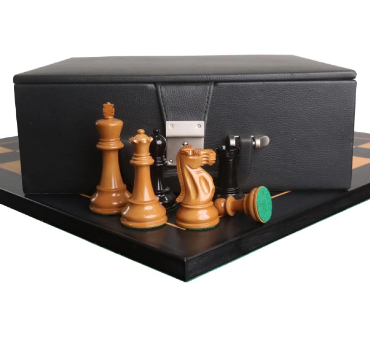 Combo of 3.9" Lessing Staunton Chess Set - Pieces in Natural Ebony