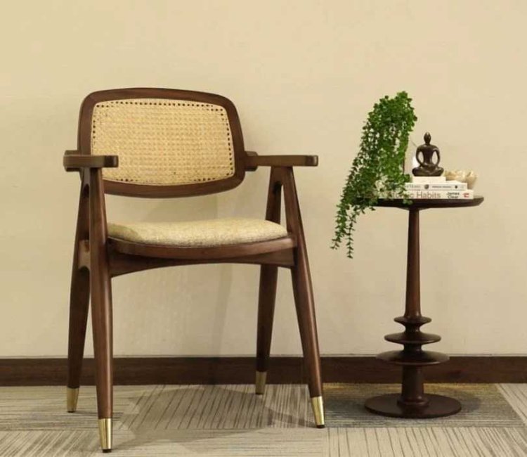 Buy Adira Teak Wood Arm Dining Chair with Cane (Jade Ivory, Teak Finish) Online - Modern Dining chairs
