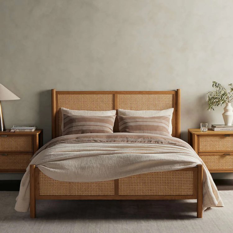 Enhance Your Bedroom: The Nismaaya Engla White Oak Bed with Rattan Design