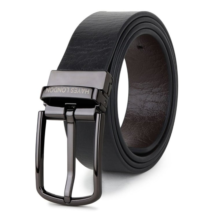 Reversible Black & Brown Genuine Leather Men's Belt (Leather Texture: Wild & Buckle Color: Grey)