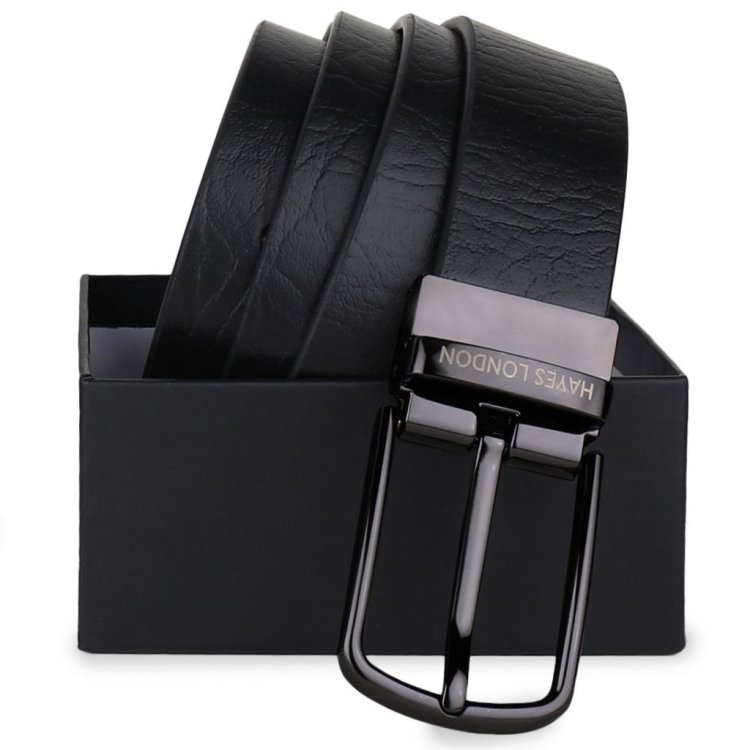 Reversible Black & Brown Genuine Leather Men's Belt (Leather Texture: Wild & Buckle Color: Grey)