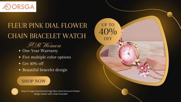 FLEUR Pink Dial Flower Chain Bracelet Watch For Women