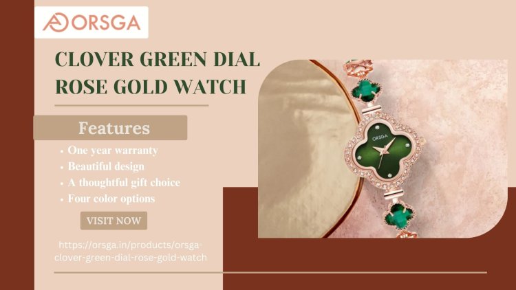 ORSGA Luxury Diamond Green Stone Rose Gold Watch for Women