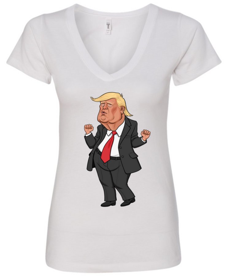 Trump Mode ON! | Donald Trump Dancing Cartoon Tee Women’s V-Neck T-Shirt