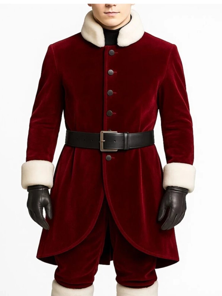 Men’s Santa Claus Maroon Velvet Coat – Premium Festive Style with Classic Holiday Elegance